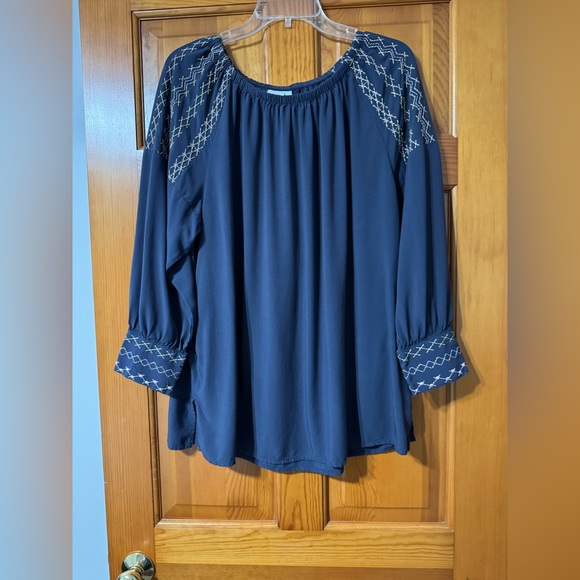J. Jill Navy Blue Blouse with Embroidered Accents - Picture 1 of 4